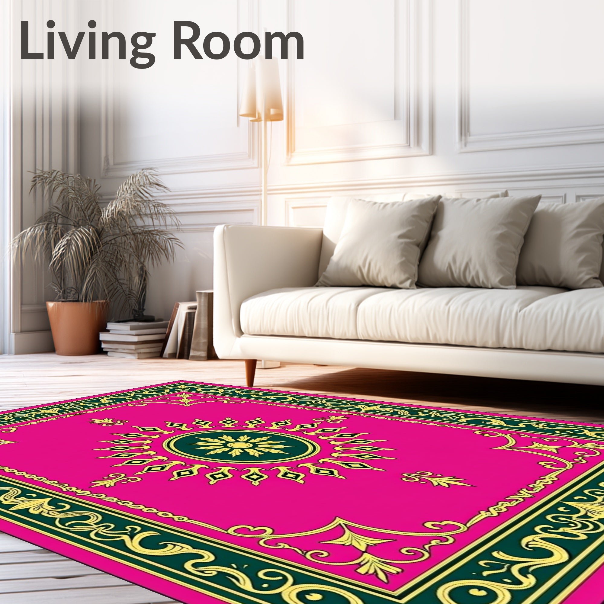 Vibrant Pink Golden Sun Medallion Rug