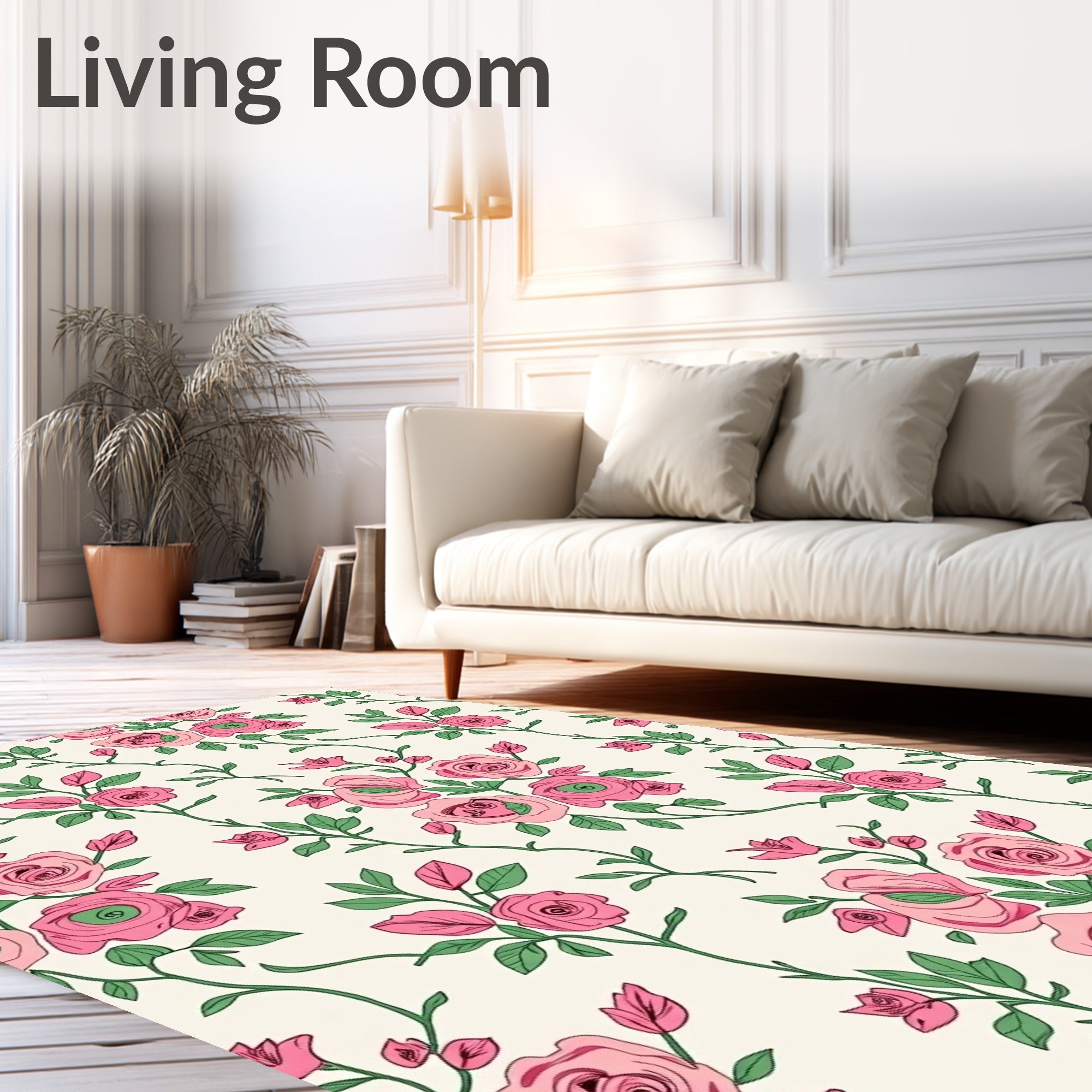 Charming Pink Rose Vine Pattern Rug