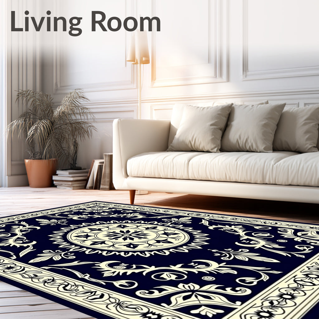 Ornate Floral Medallion Bordered Rug