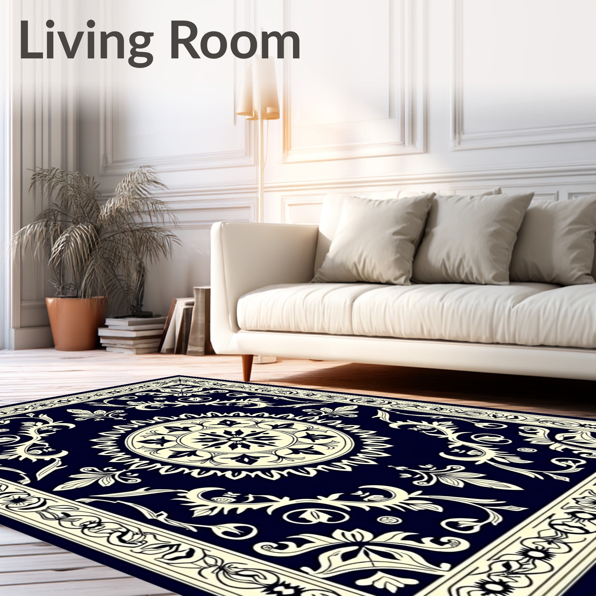 Ornate Floral Medallion Bordered Rug