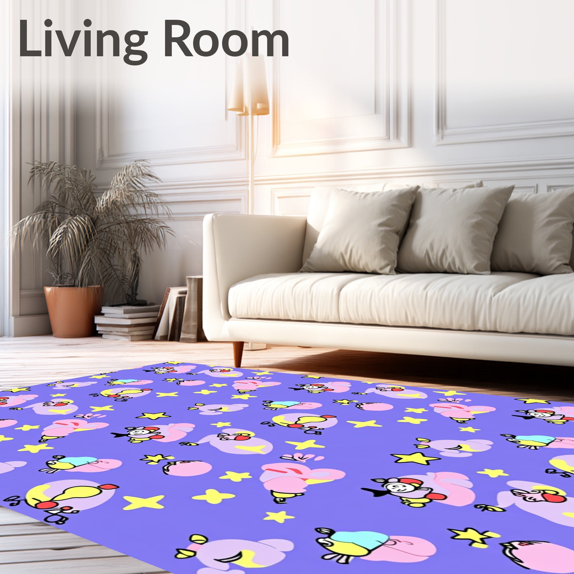 Cute Whimsical Character Star Pattern Rug