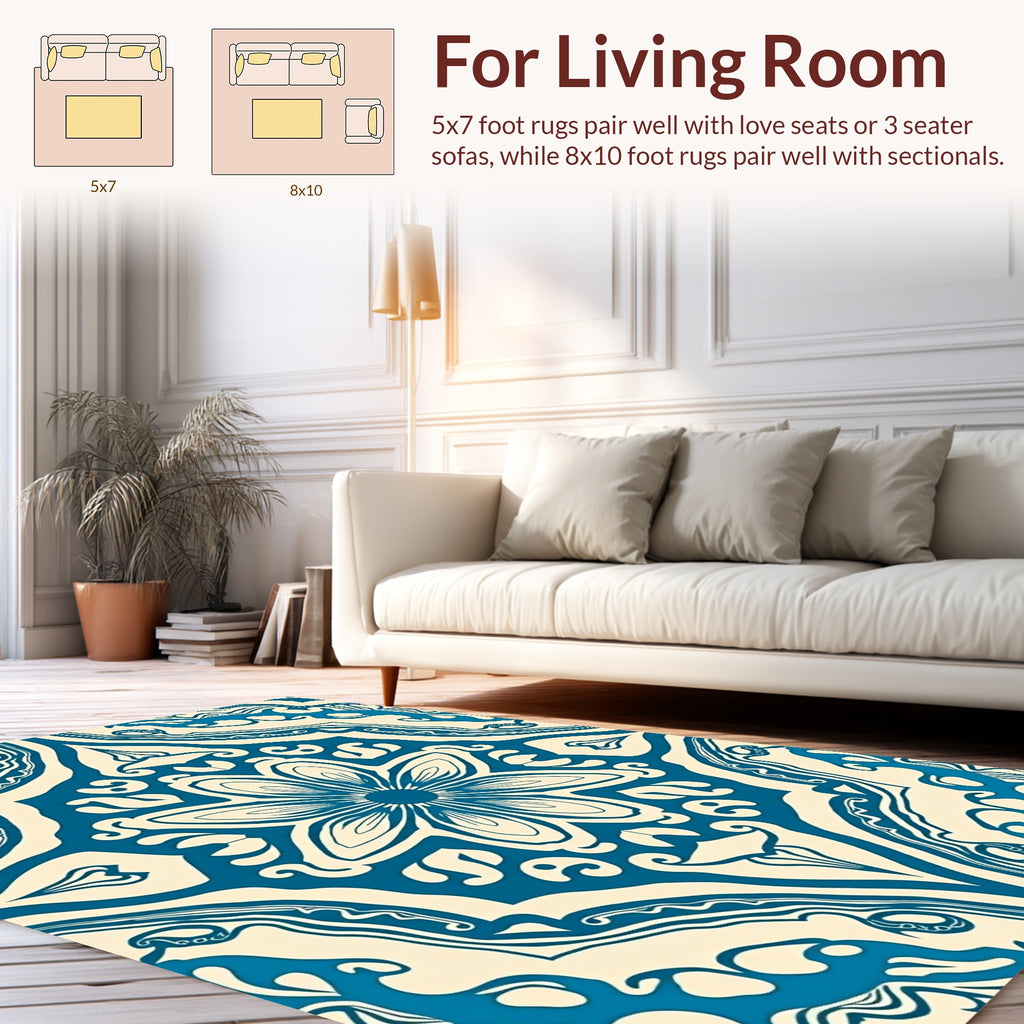 Elegant Teal Floral Mandala Pattern Rug