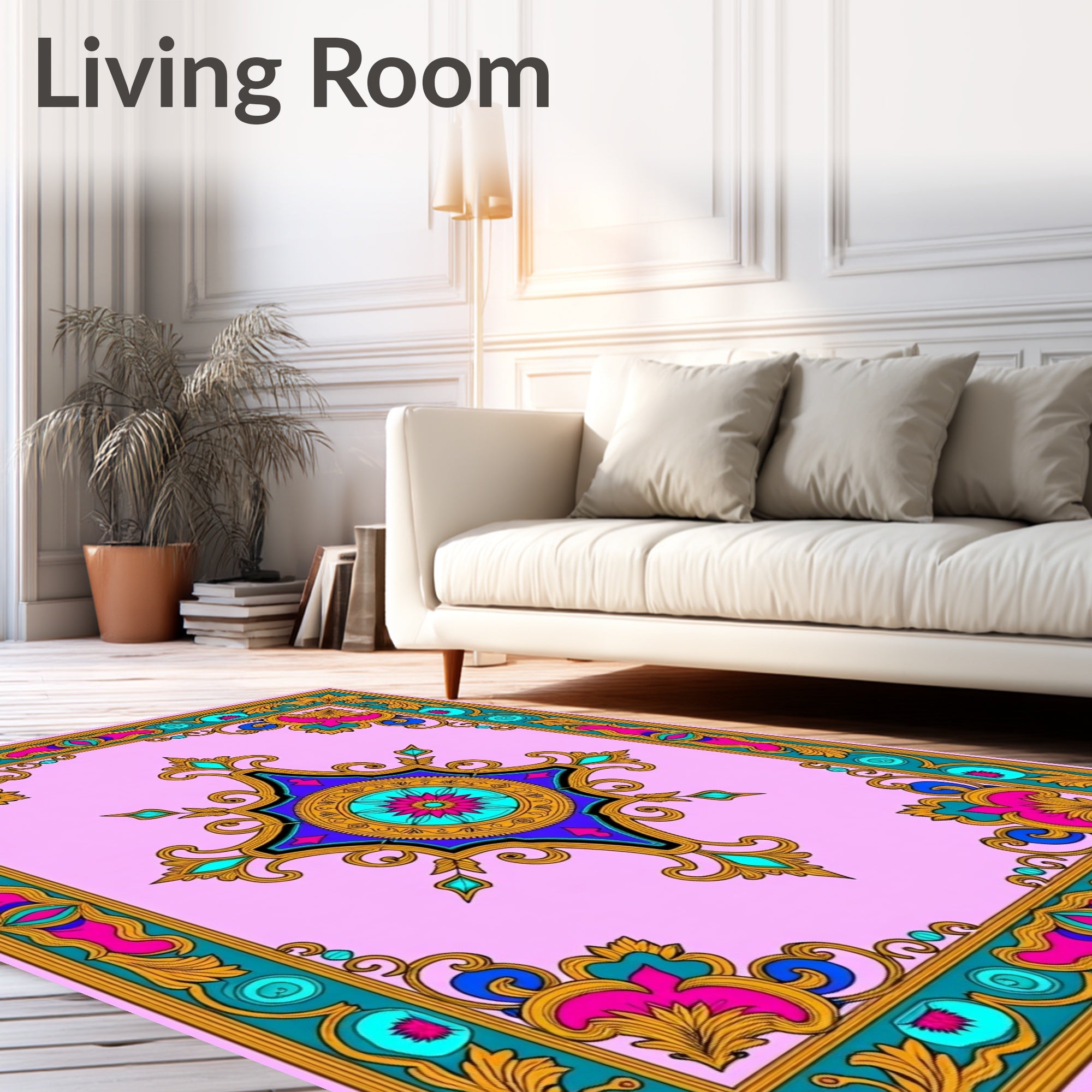 Vibrant Floral Medallion Border Pattern Rug