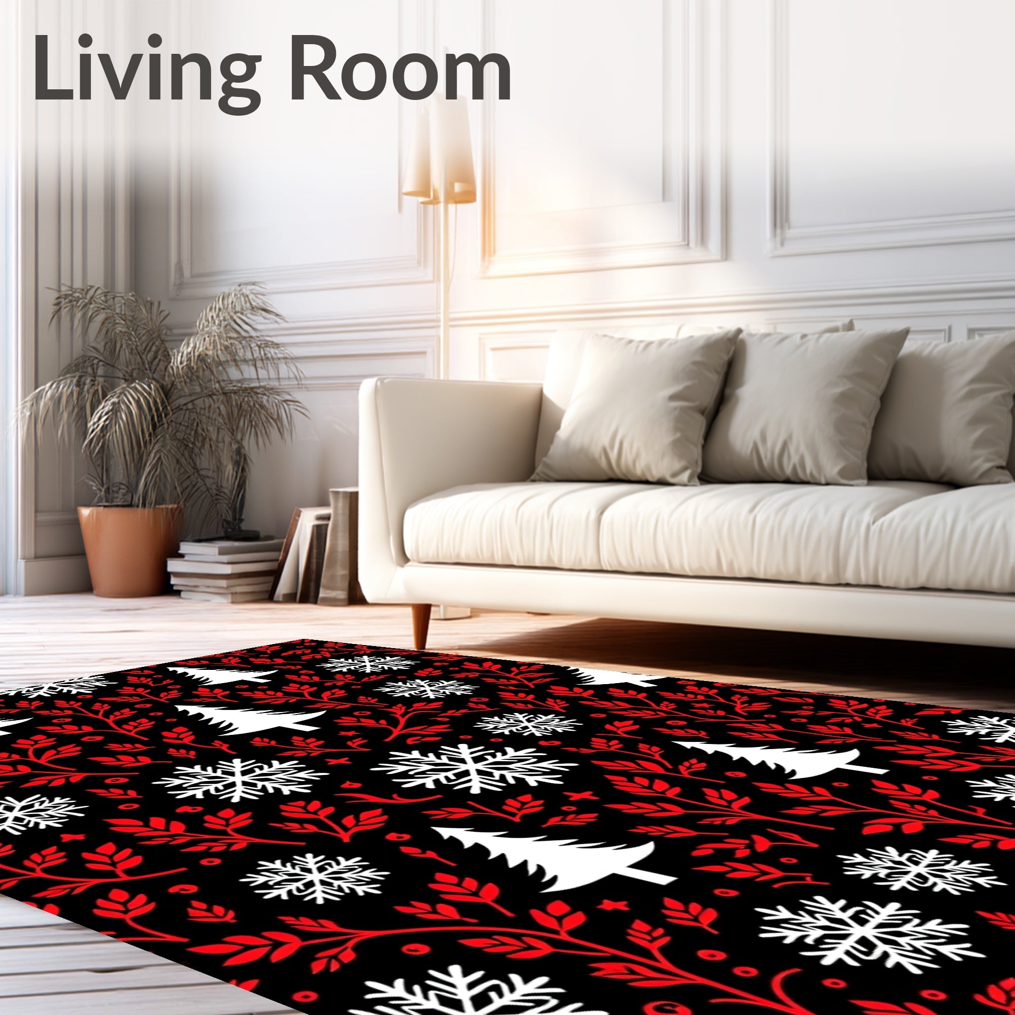 Winter Red Leaf Snowflake Tree Collage Rug