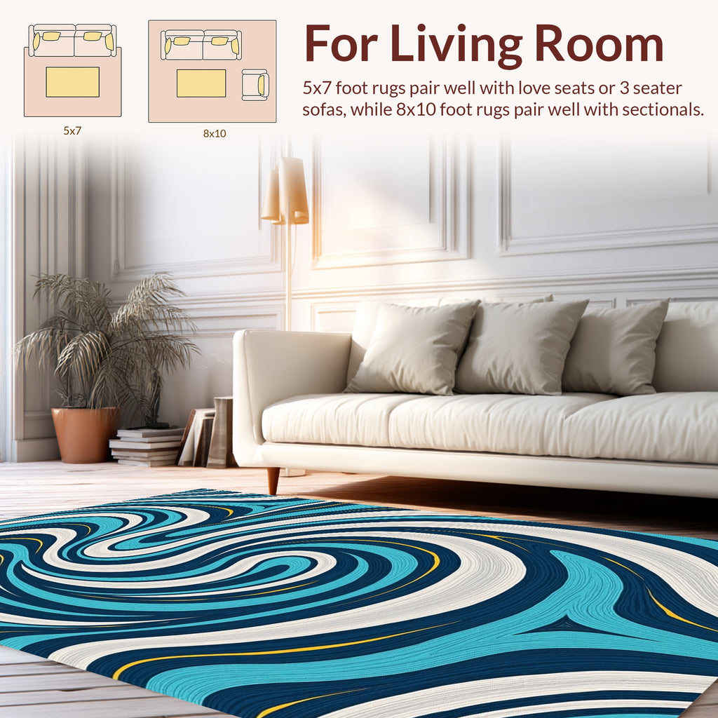Swirling Blue White Yellow Wave Pattern Rug