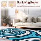 Swirling Blue White Yellow Wave Pattern Rug