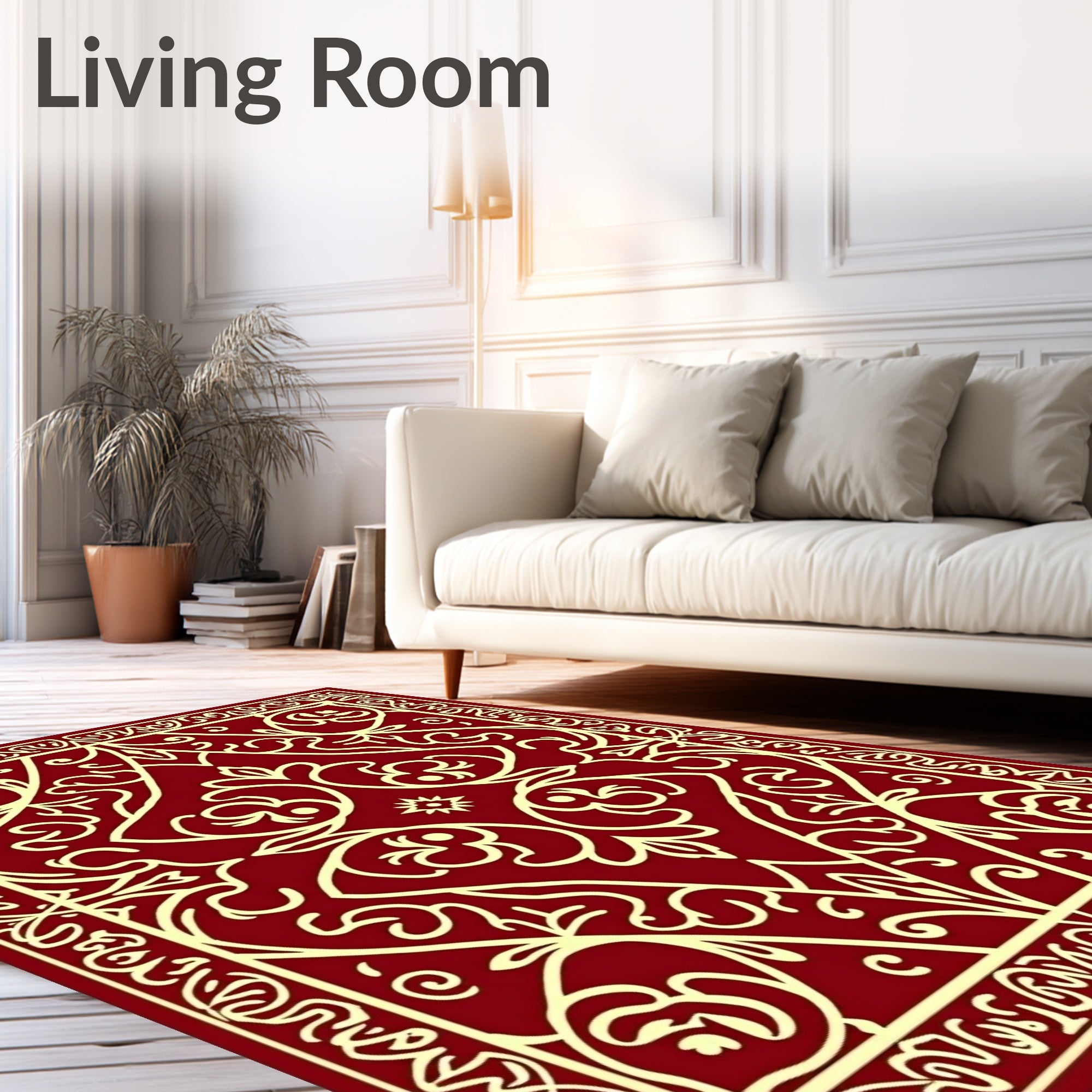 Elegant Red Cream Floral Medallion Rug