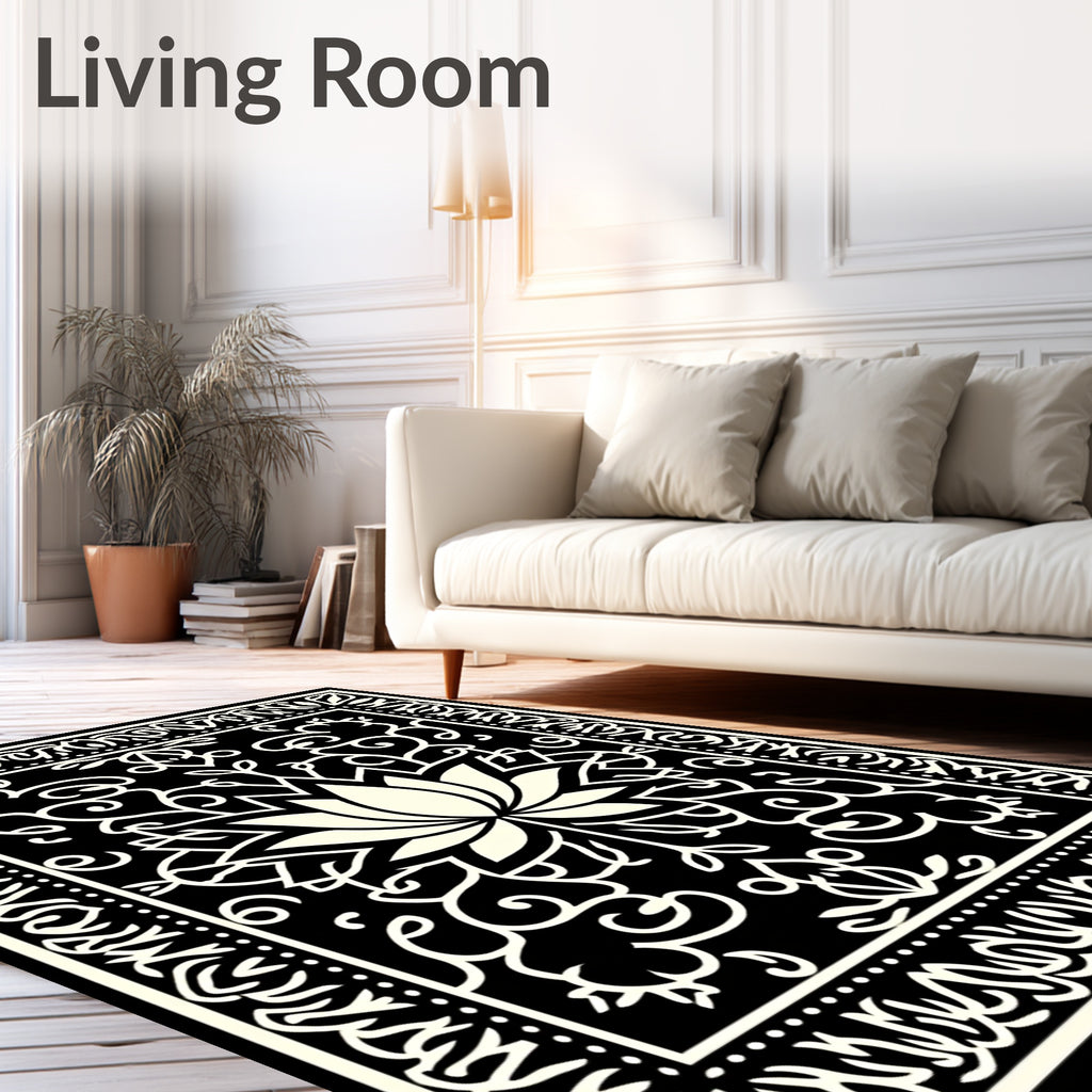 Elegant Lotus Floral Intricate Pattern Rug