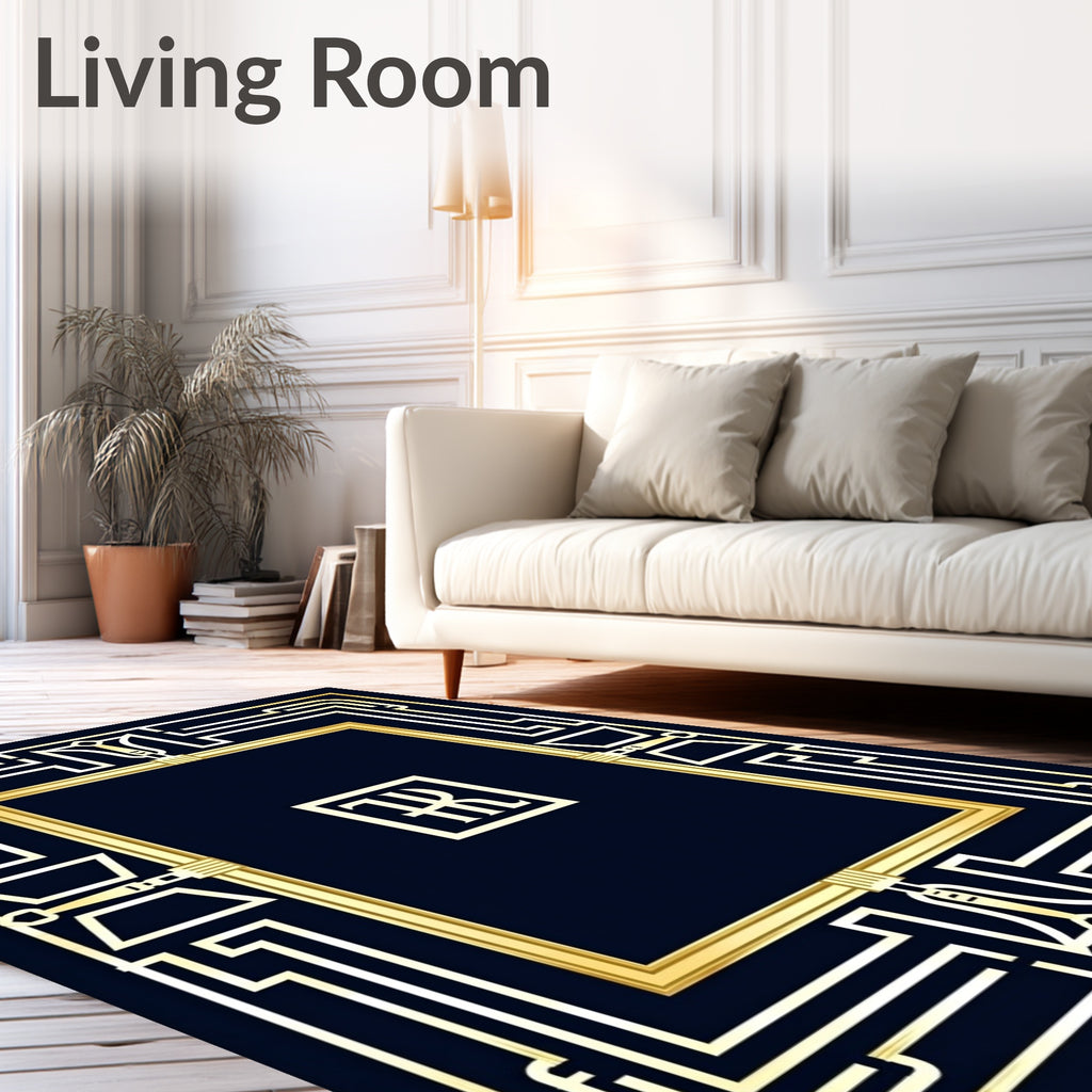 Gold Geometric Frame with Central Emblem Rug