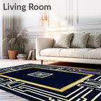 Gold Geometric Frame with Central Emblem Rug