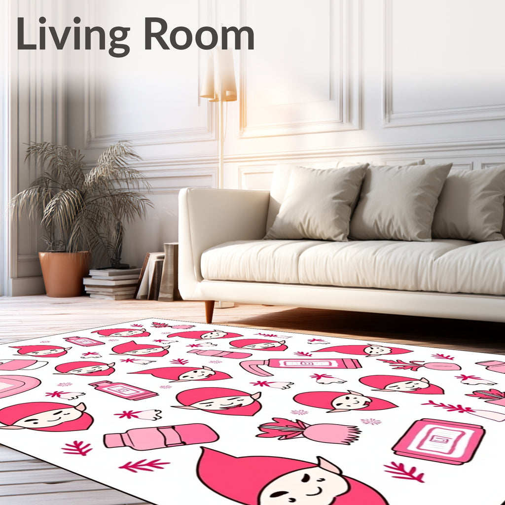 Pink Gnomes And Bottles Repeating Pattern Rug
