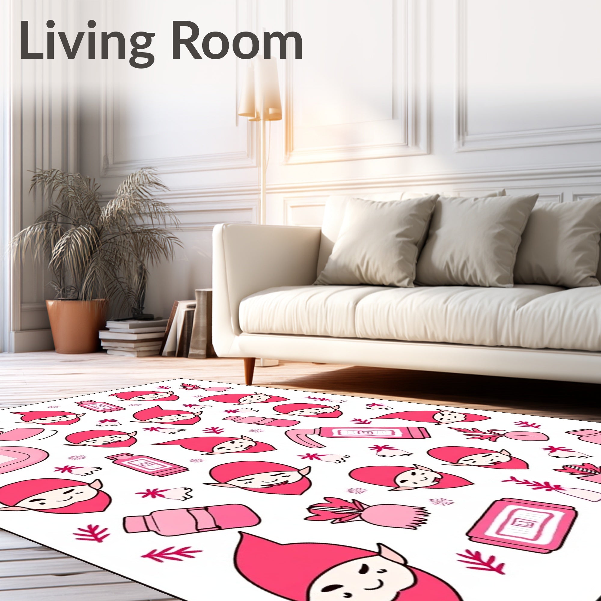Pink Gnomes And Bottles Repeating Pattern Rug