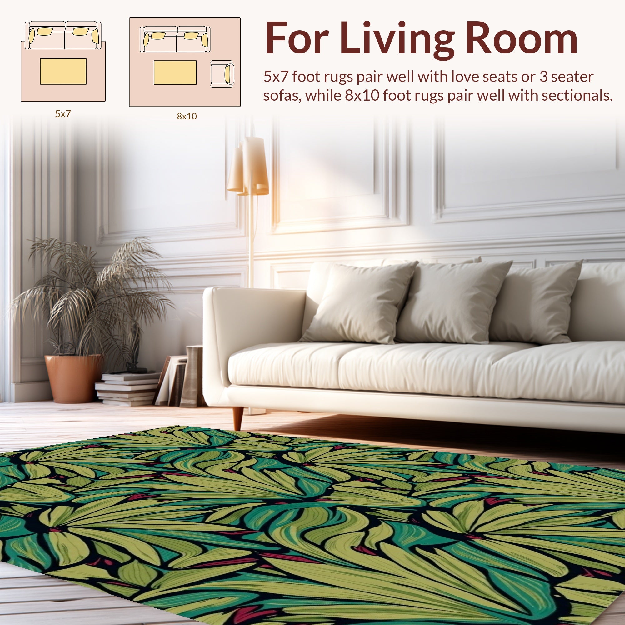 Lush Green Leafy Floral Art Rug