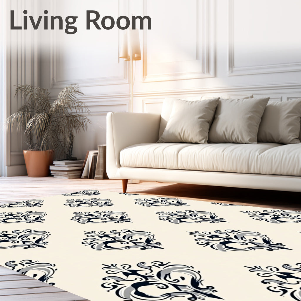 Black Gray Scrollwork Classic Pattern Rug