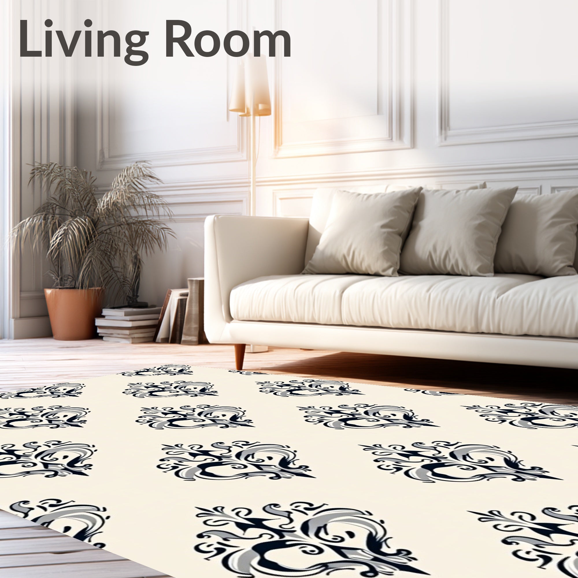 Black Gray Scrollwork Classic Pattern Rug