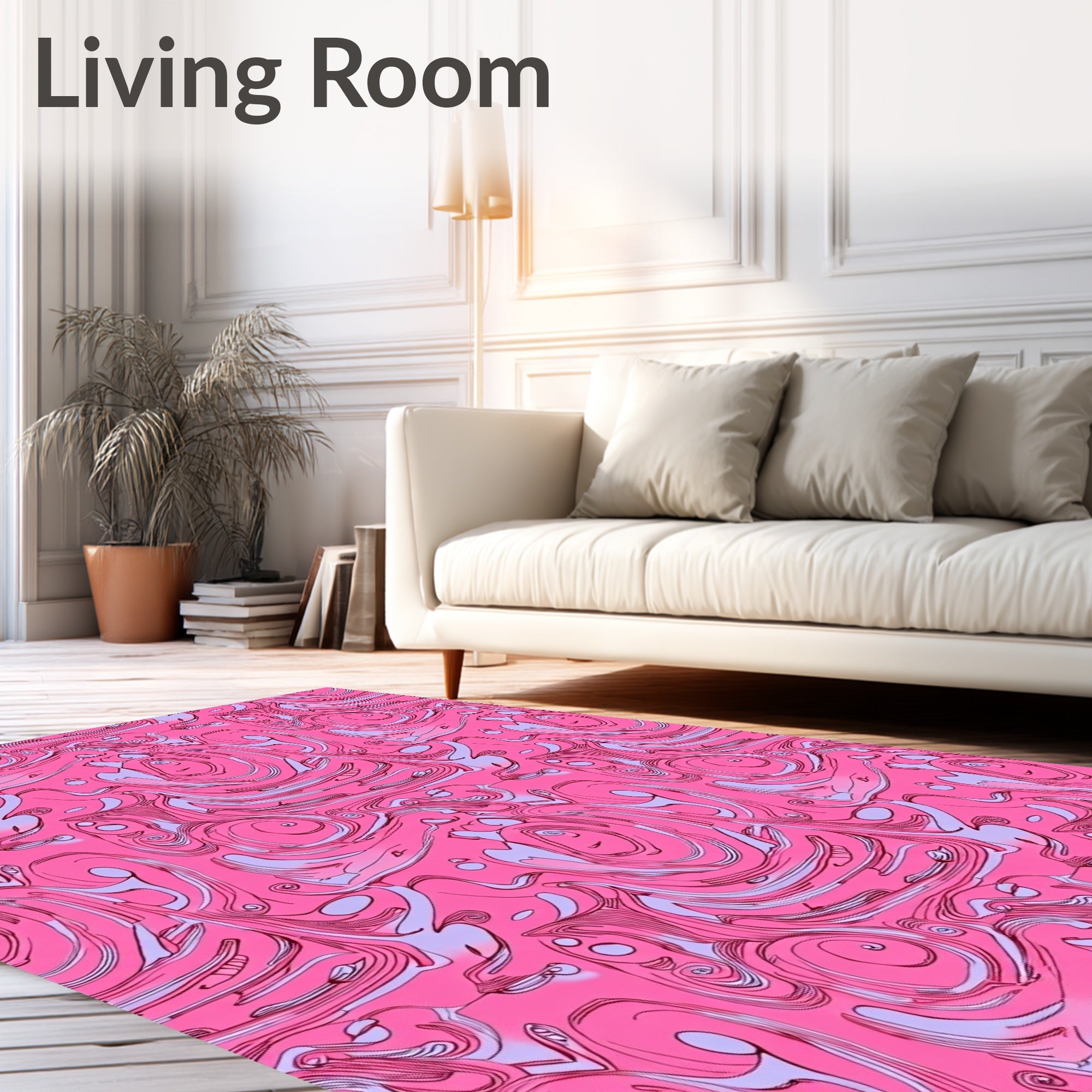 Whimsical Pink Swirl Flow Pattern Rug