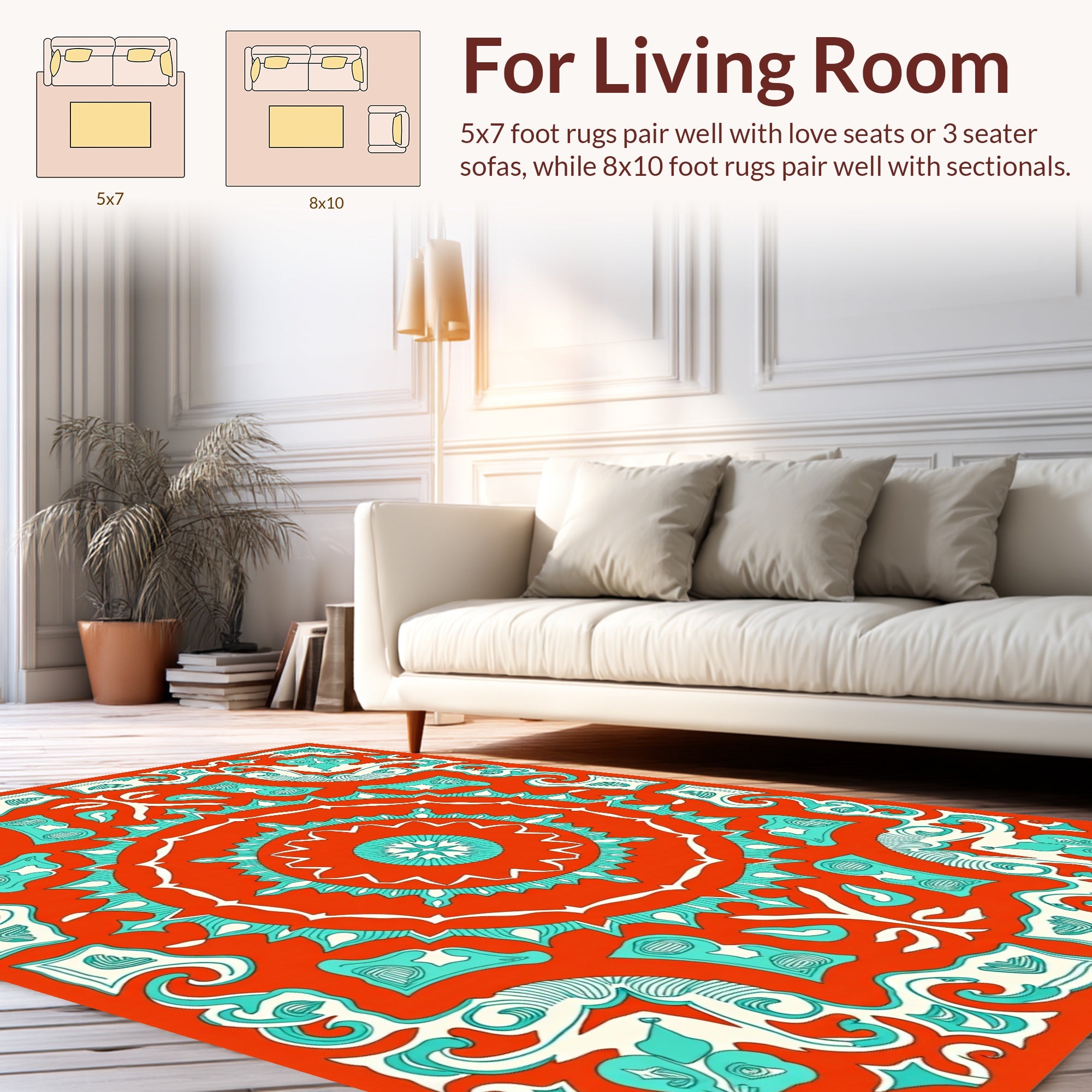Ornate Teal White Mandala Design Rug