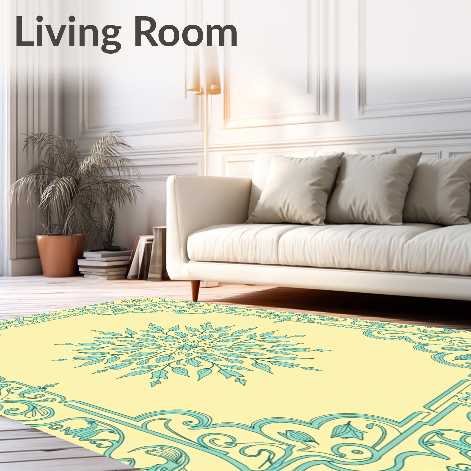 Mint Floral Scrollwork Pattern Rug