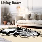 Intricate Skull With Flames Pattern Rug