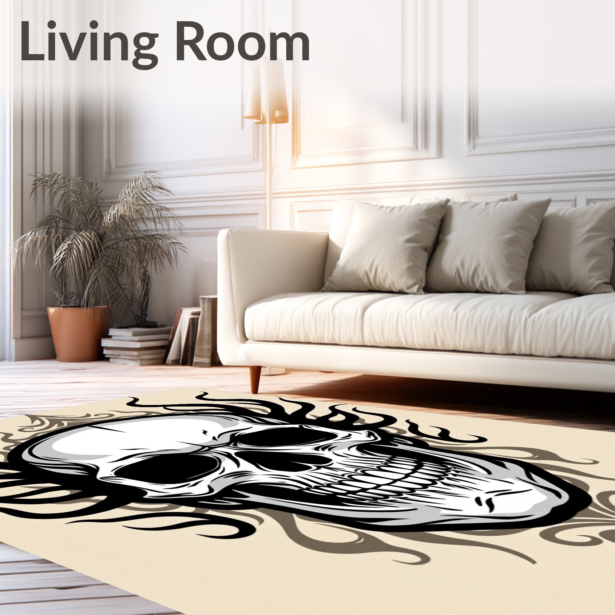 Intricate Skull With Flames Pattern Rug