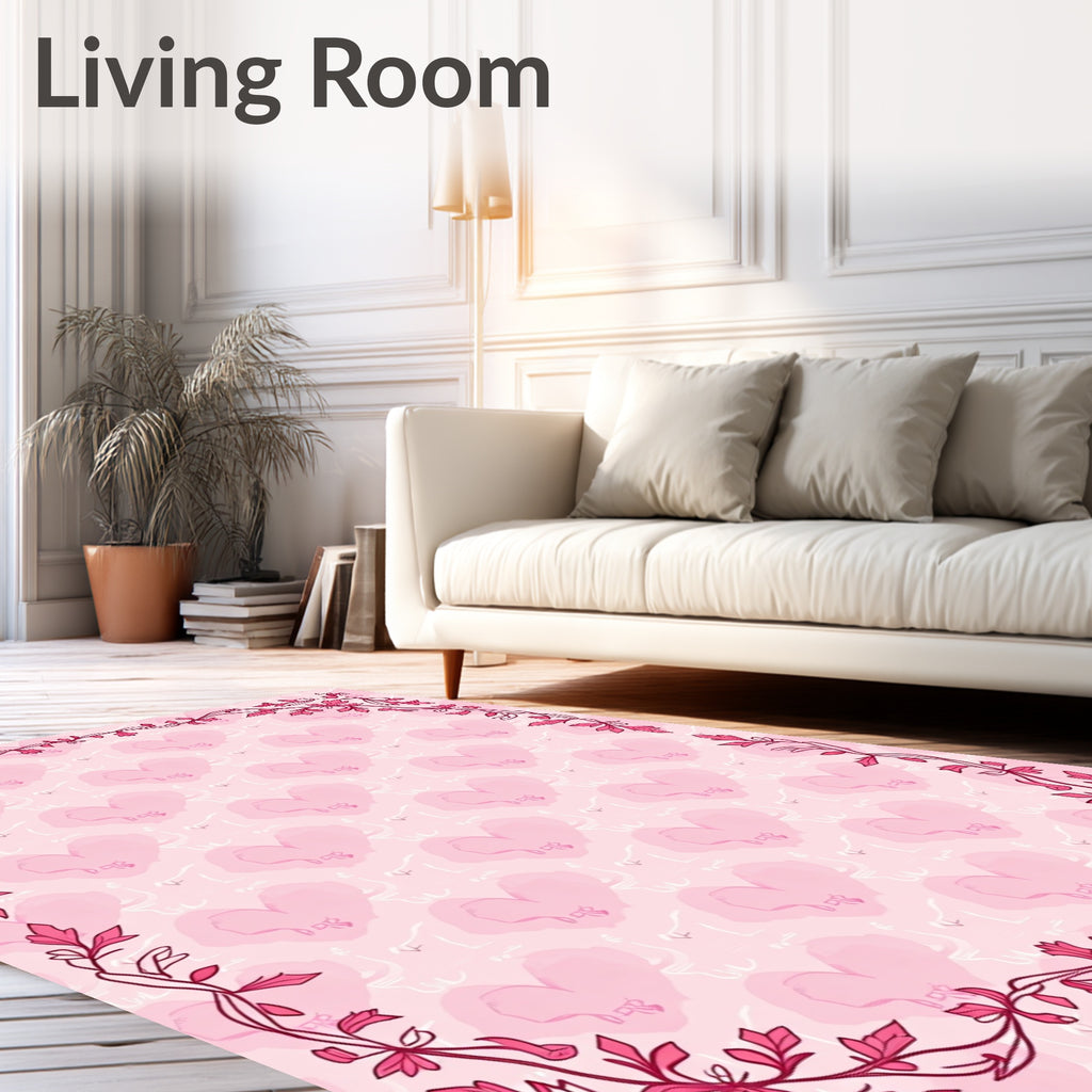 Pink Heart Vine Pattern Rug