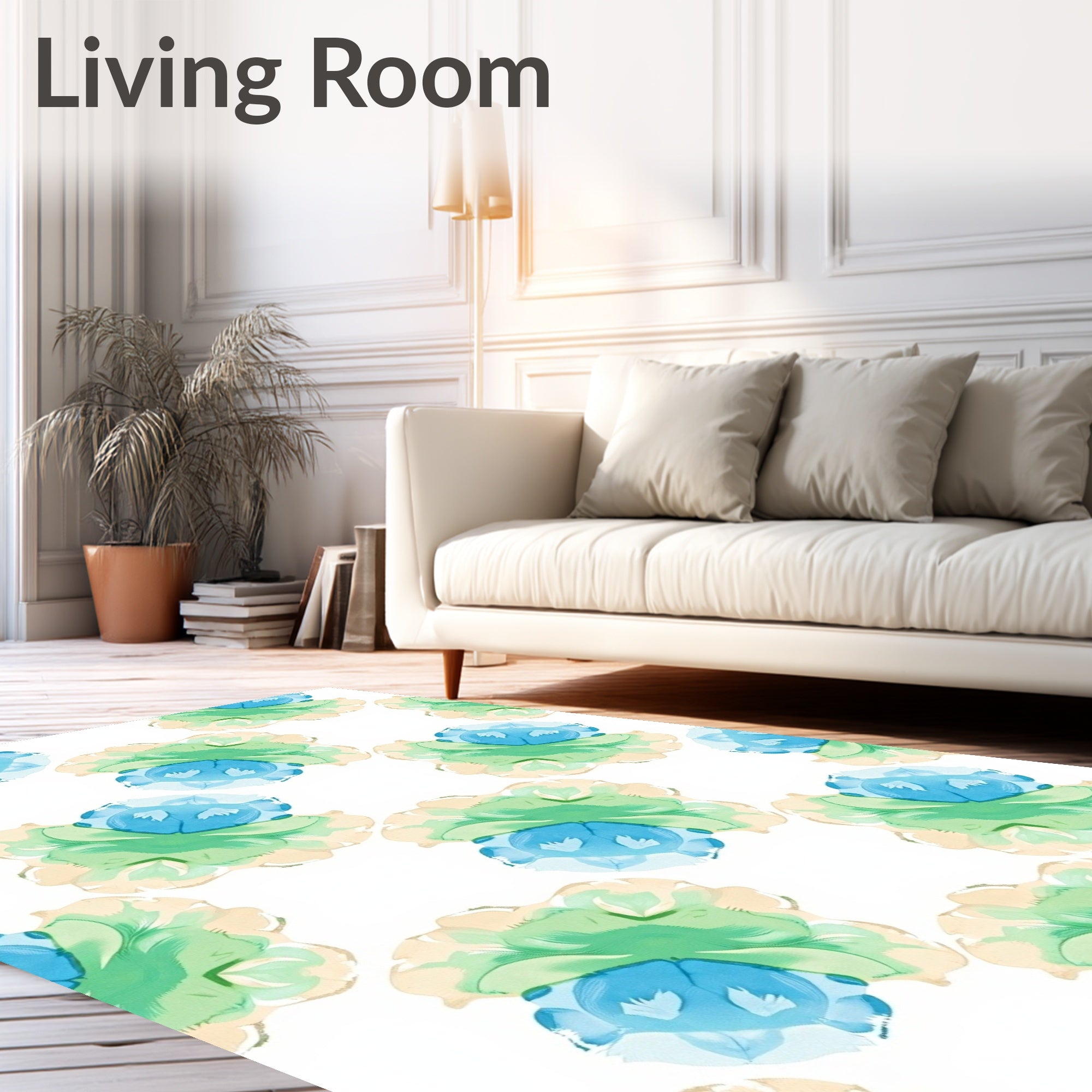 Soft Floral Blue Green Pattern Rug