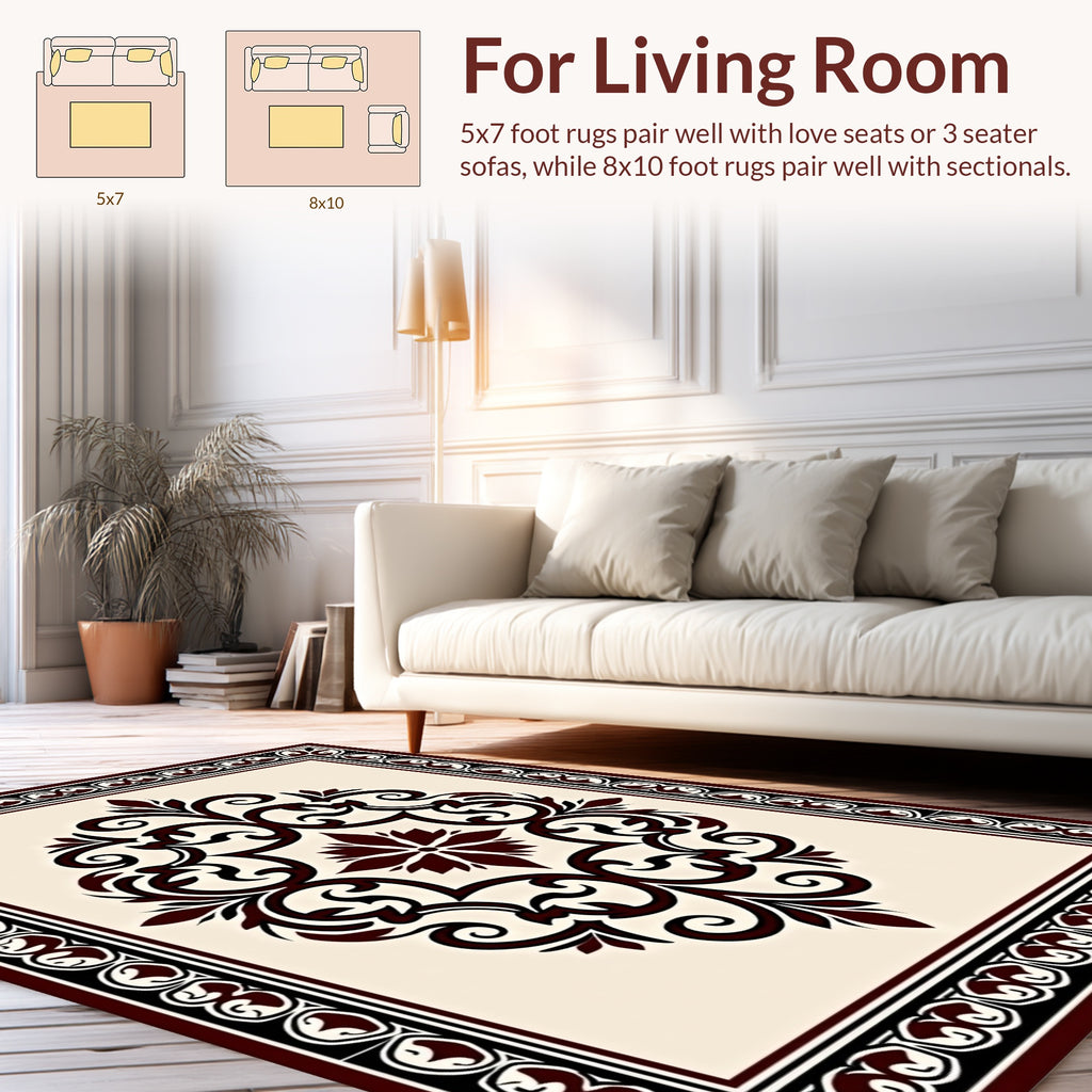 Elegant Dark Red Floral Scrollwork Rug