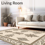 Intricate Floral Bordered Symmetrical Pattern Rug