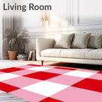 Classic Red White Checked Pattern Rug