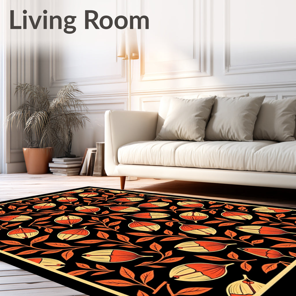 Orange Leaf and Bud Pattern Rug