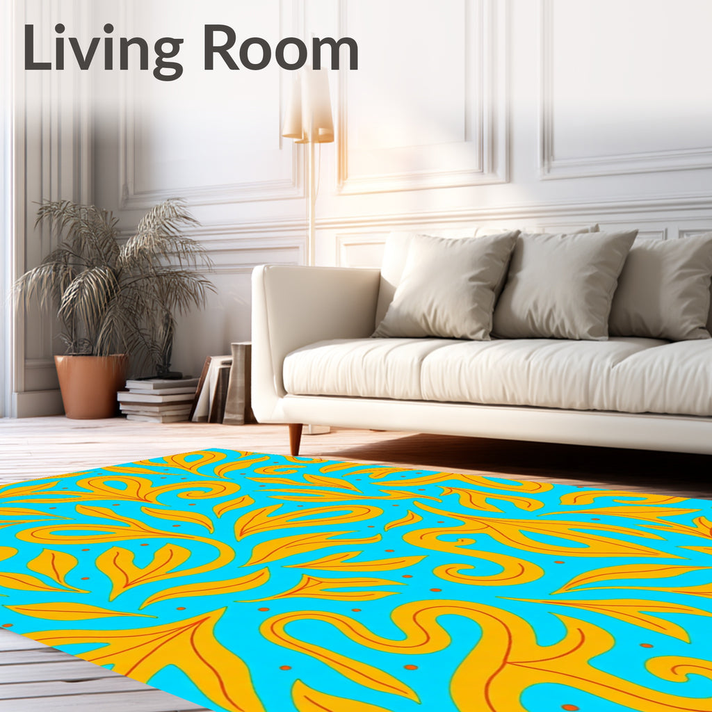 Sunny Yellow Swirls Leaves Pattern Rug