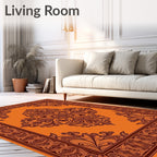 Warm Orange Ornamental Scrollwork Rug
