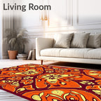 Maroon Orange Yellow Floral Art Rug