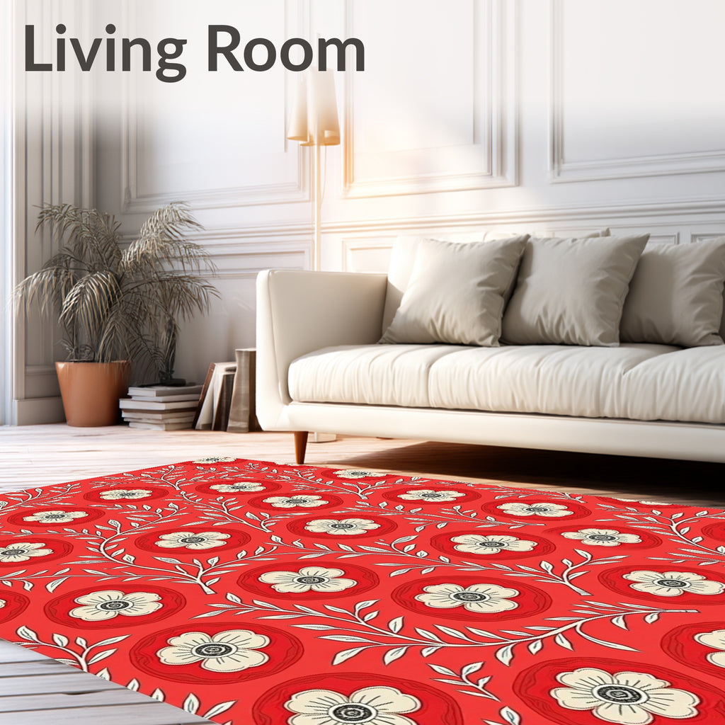 Red Floral Leaf Pattern Rug