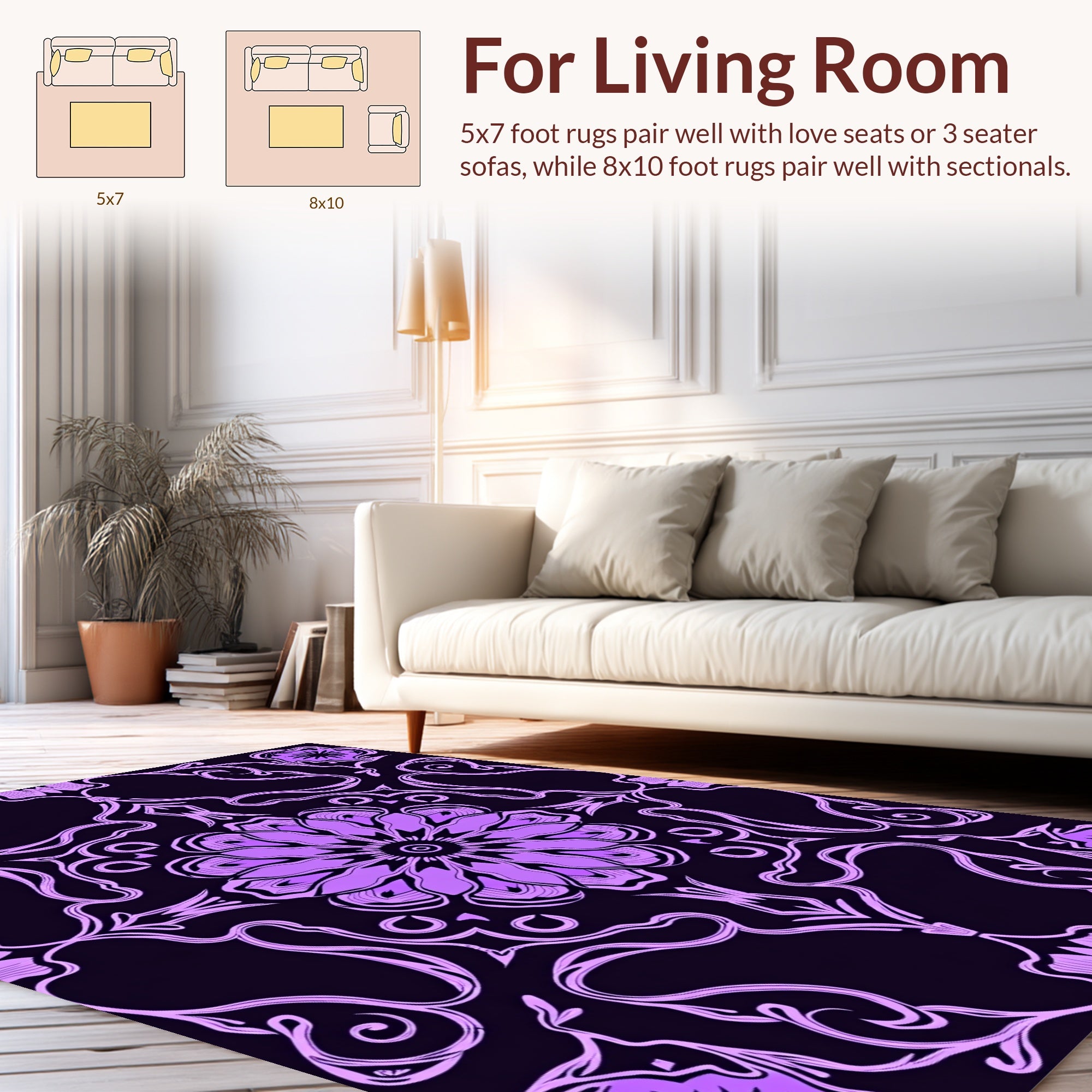Elegant Lilac Floral Scroll Pattern Design Rug