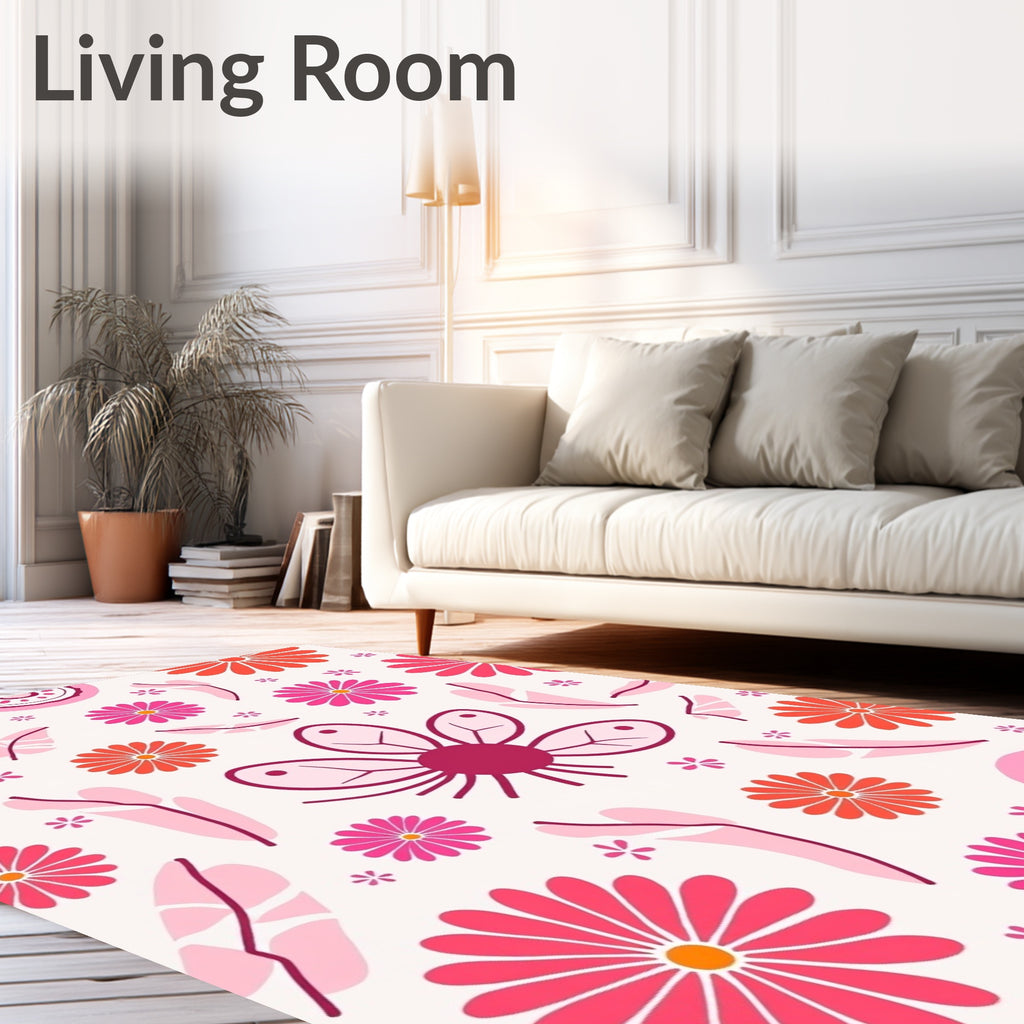 Whimsical Floral Patterned Bright Rug