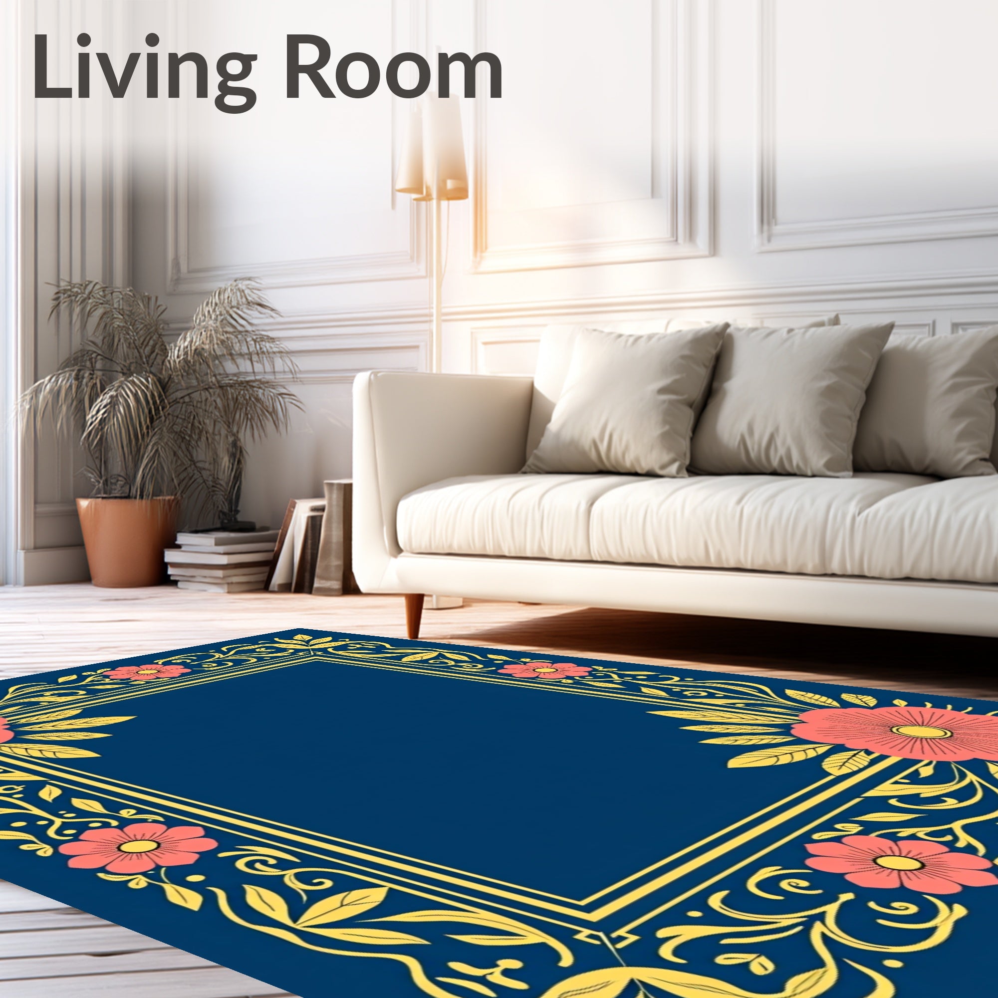 Coral Floral Vine Border Design Rug
