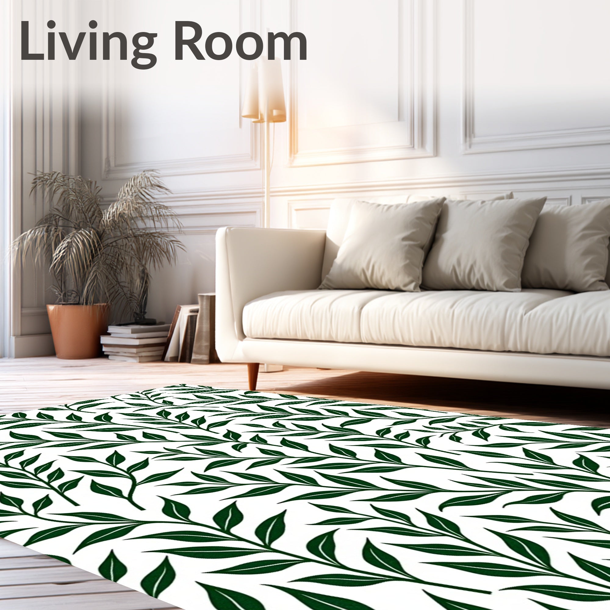 Forest Green Leafy Branch Pattern Rug