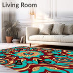 Rich Teal Crimson Abstract Flow Rug