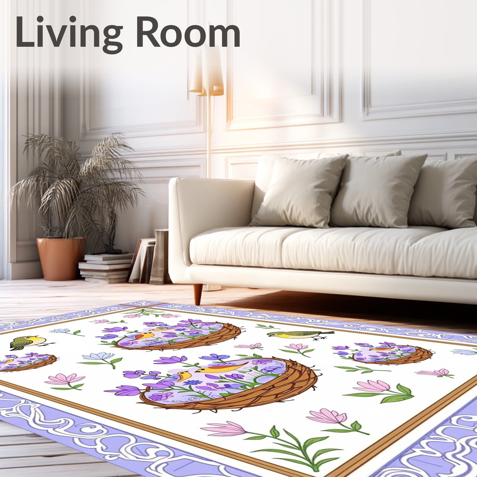 Whimsical Birds And Floral Nests Rug