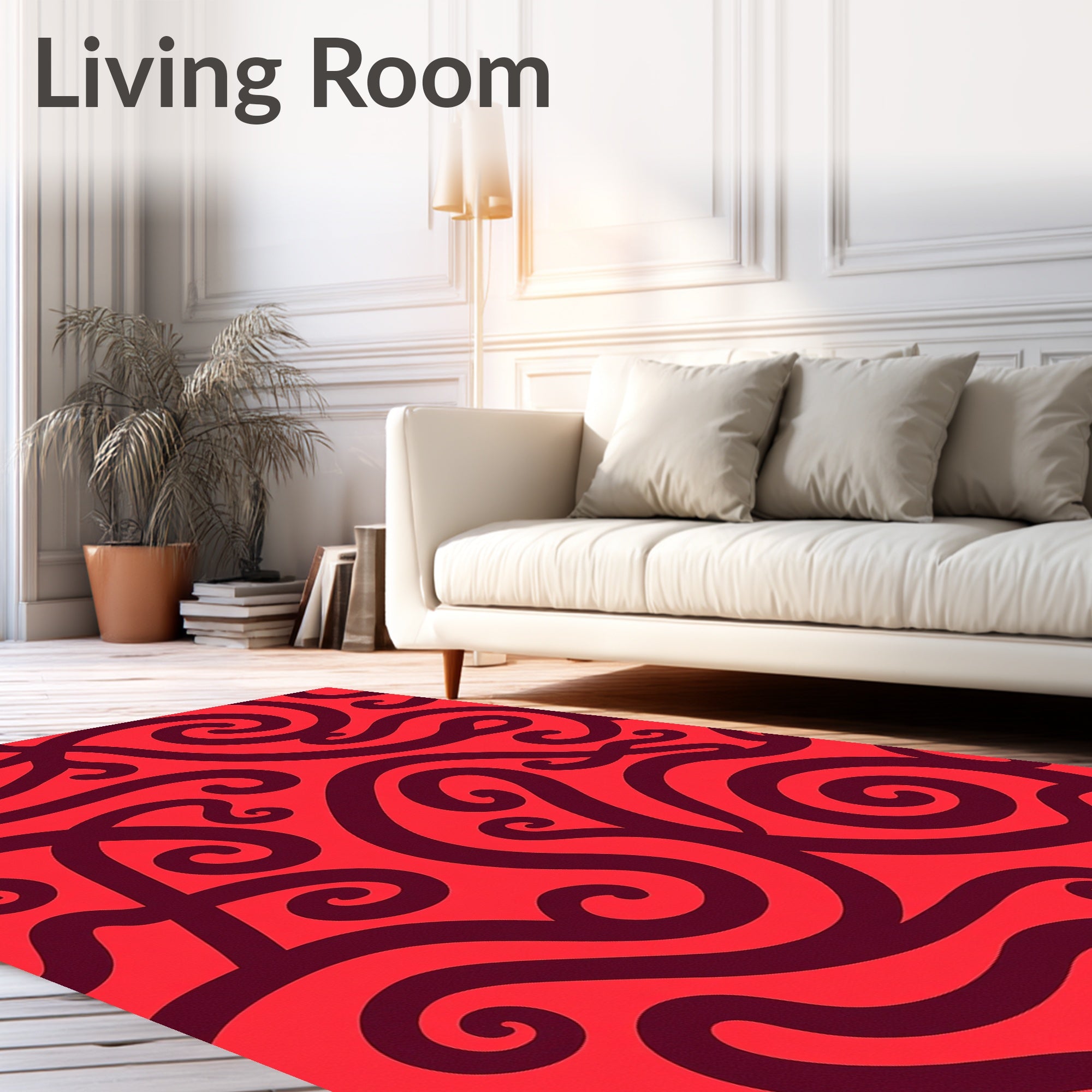 Bold Swirls Dramatic Red Pattern Rug