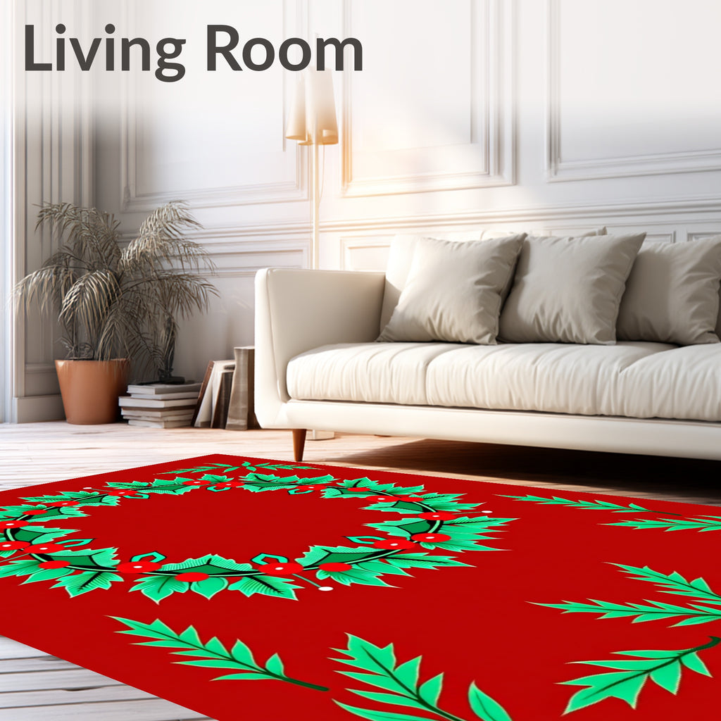 Festive Holly Berry Wreath Pattern Rug