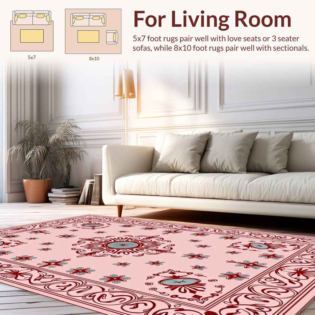 Ornate Floral Swirl Border Design Rug