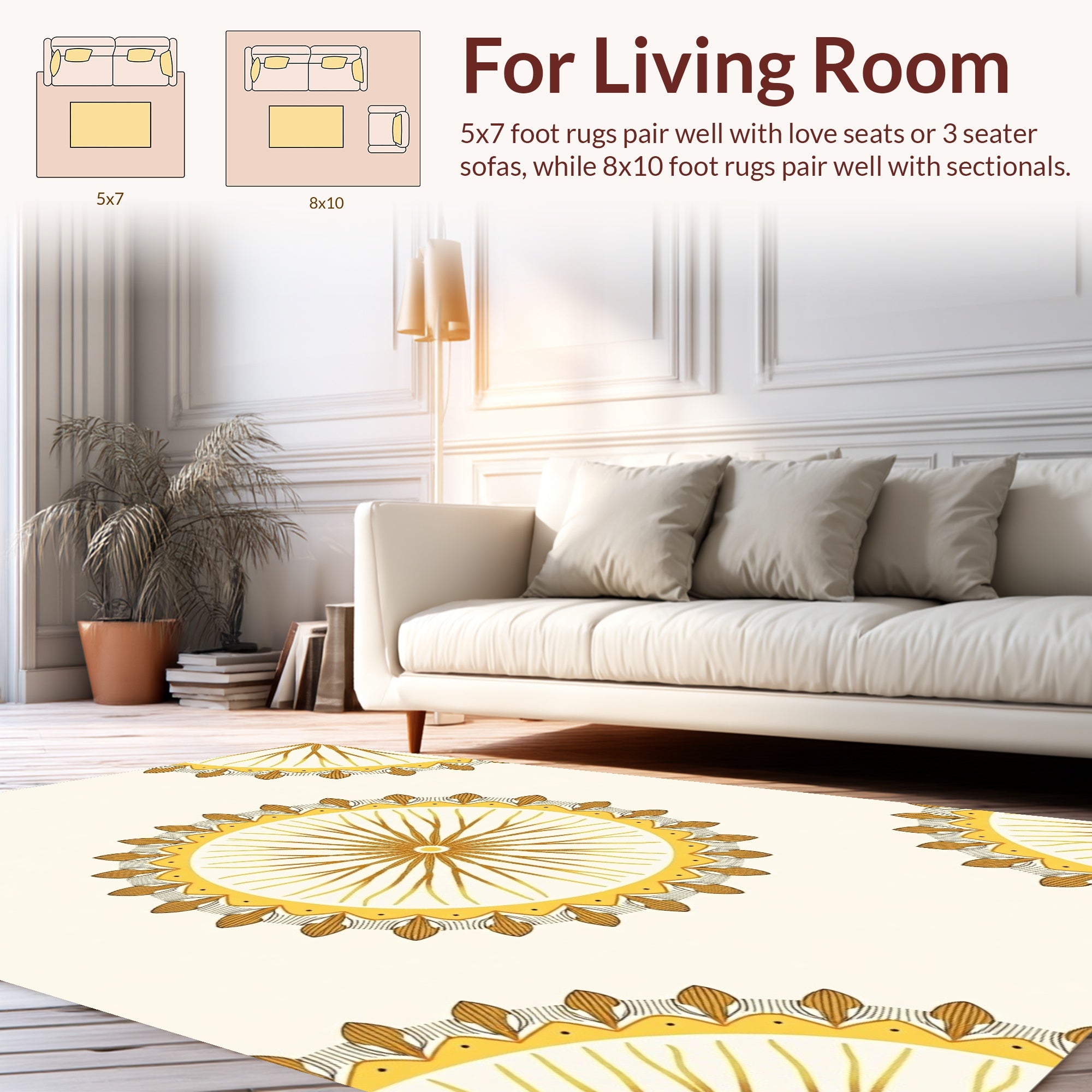 Golden Sunburst Floral Pattern Rug