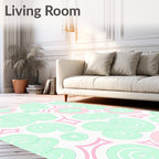 Whimsical Mint Pink Swirl Pattern Rug