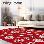 White Snowflakes Patterned Red Rug