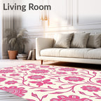 Whimsical Pink Floral Butterfly Pattern Rug