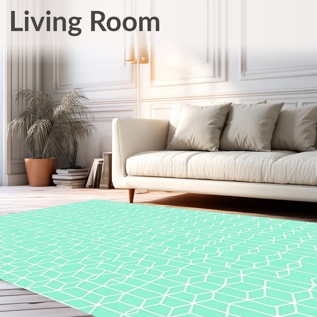 Cool Mint Geometric Cubes Contour Rug