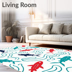 Colorful Fish and Waves Pattern Rug