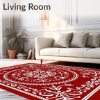 Intricate Red White Mandala Pattern Rug